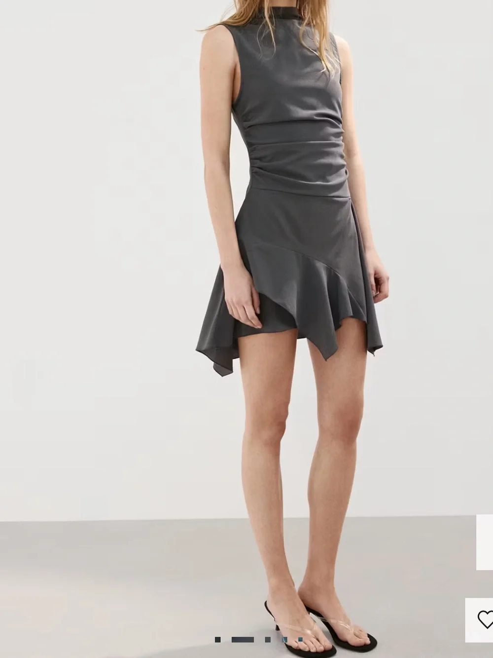 Mango Sleeveless Midi Dress in Charcoal RUCHED SHORT DRESS WITH FLOUNCE HEM 7938